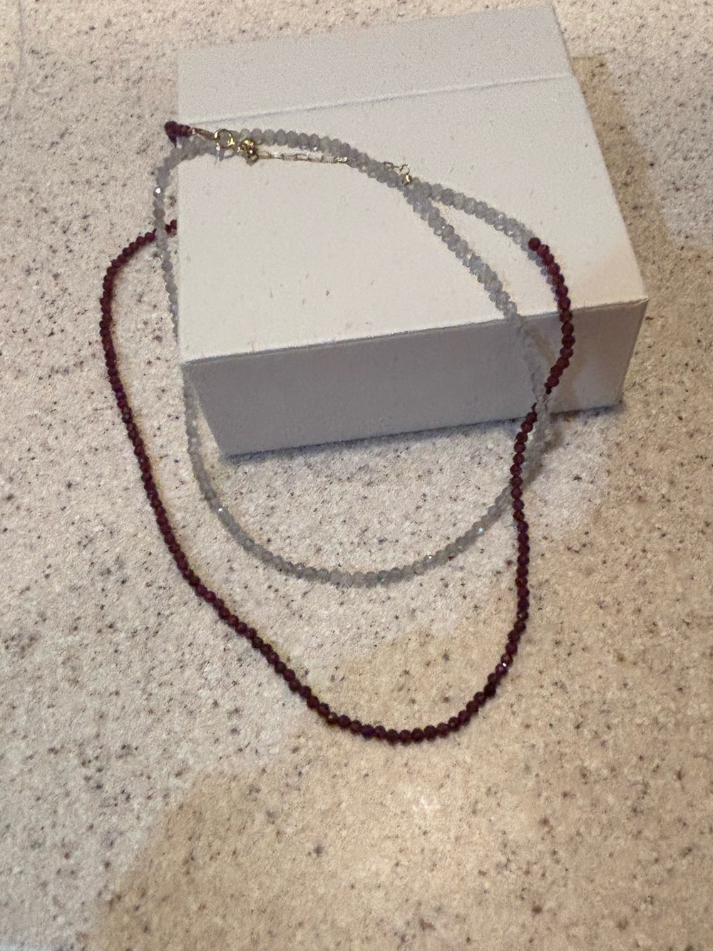 Delicate Garnet Red and smoky Quartz Bead Layering Necklace